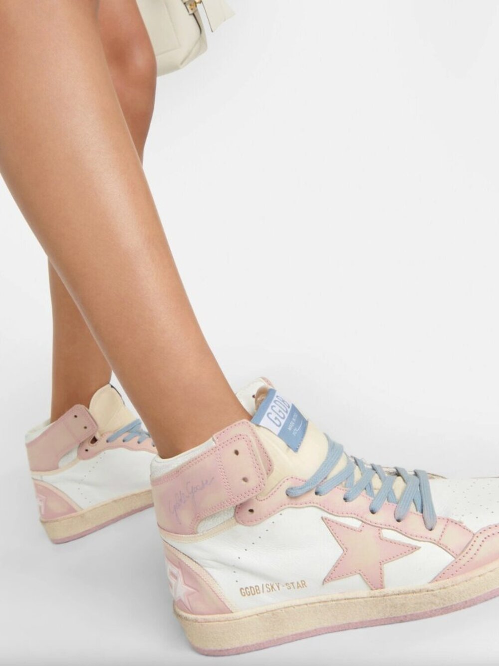 Authentic Golden Goose Sky-Star High Top Leather Sneakers | Pink & White 38